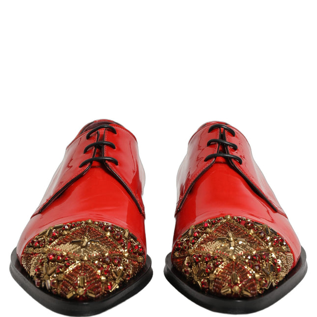 Dolce & Gabbana Red Embellished Men Derby Dress Formal Shoes
