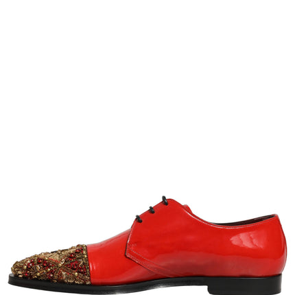 Dolce & Gabbana Red Embellished Men Derby Dress Formal Shoes