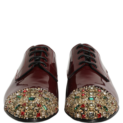 Dolce & Gabbana Maroon Embellished Derby Dress Formal Shoes