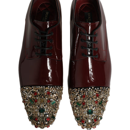 Dolce & Gabbana Maroon Embellished Derby Dress Formal Shoes