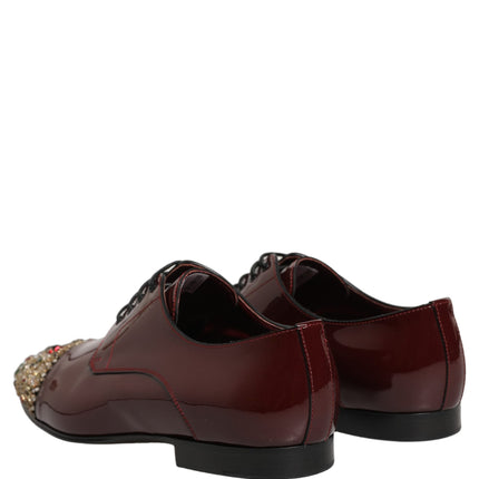 Dolce & Gabbana Maroon Embellished Derby Dress Formal Shoes