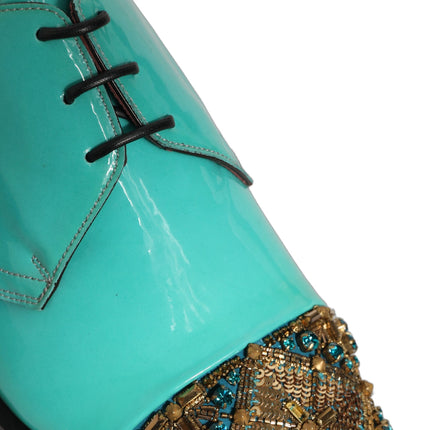 Dolce & Gabbana Aqua Blue Embellished Derby Dress Formal Shoes