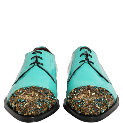 Dolce & Gabbana Aqua Blue Embellished Derby Dress Formal Shoes