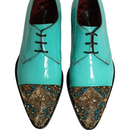 Dolce & Gabbana Aqua Blue Embellished Derby Dress Formal Shoes