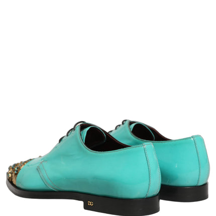 Dolce & Gabbana Aqua Blue Embellished Derby Dress Formal Shoes