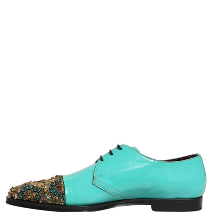 Dolce & Gabbana Aqua Blue Embellished Derby Dress Formal Shoes