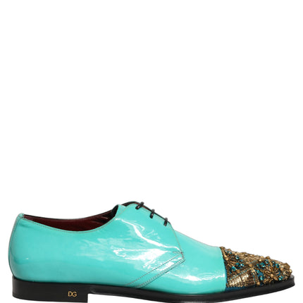 Dolce & Gabbana Aqua Blue Embellished Derby Dress Formal Shoes