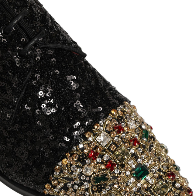 Dolce & Gabbana Black Sequin Embellished Men Derby Dress Shoes