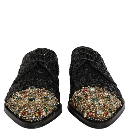 Dolce & Gabbana Black Sequin Embellished Men Derby Dress Shoes