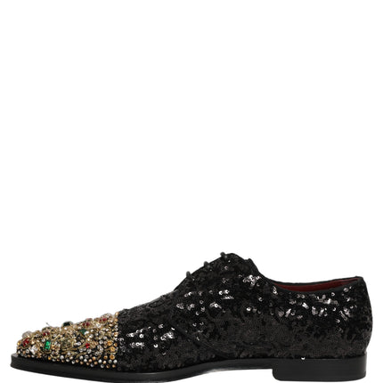 Dolce & Gabbana Black Sequin Embellished Men Derby Dress Shoes