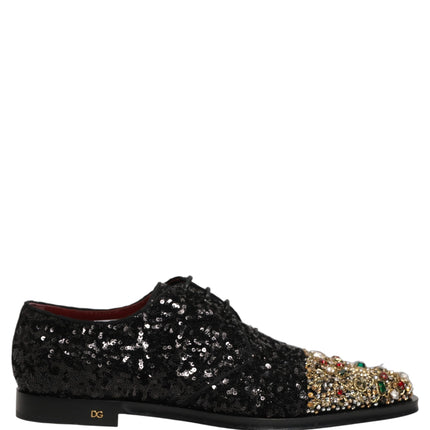 Dolce & Gabbana Black Sequin Embellished Men Derby Dress Shoes