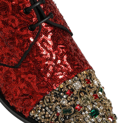 Dolce & Gabbana Red Sequin Embellished Men Derby Dress Shoes
