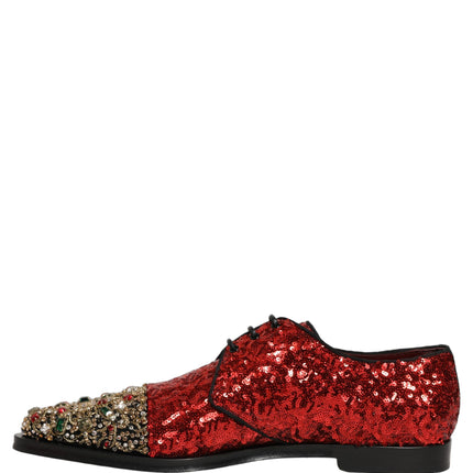 Dolce & Gabbana Red Sequin Embellished Men Derby Dress Shoes
