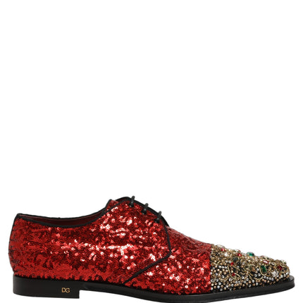 Dolce & Gabbana Red Sequin Embellished Men Derby Dress Shoes