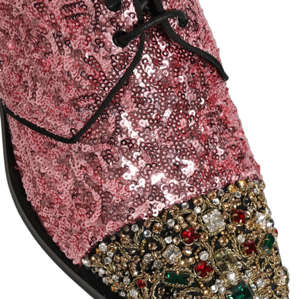 Dolce & Gabbana Pink Sequin Embellished Men Derby Dress Shoes