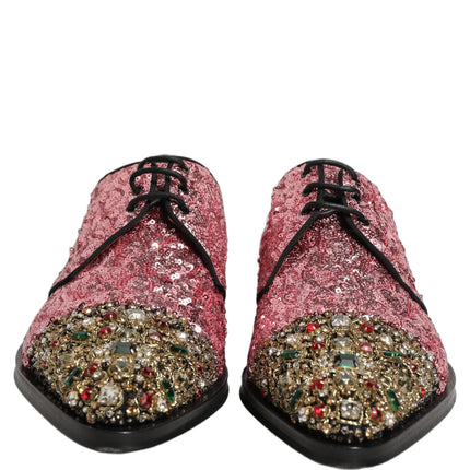 Dolce & Gabbana Pink Sequin Embellished Men Derby Dress Shoes