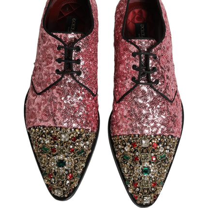 Dolce & Gabbana Pink Sequin Embellished Men Derby Dress Shoes