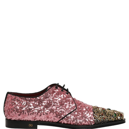 Dolce & Gabbana Pink Sequin Embellished Men Derby Dress Shoes