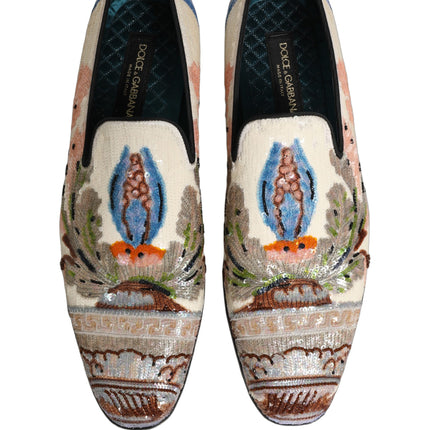 Dolce & Gabbana Multicolor Sequin Embroidered Loafers Shoes