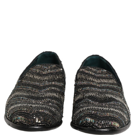 Dolce & Gabbana Black Silver Embellished Slip On Loafers Shoes