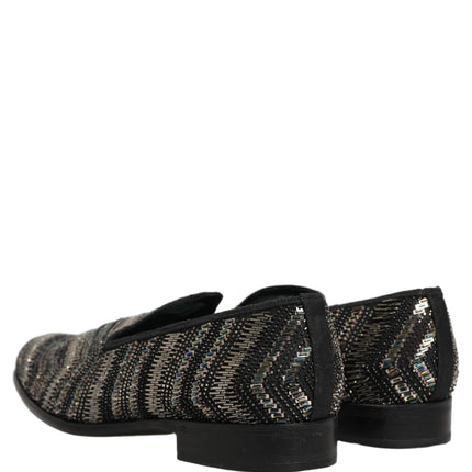 Dolce & Gabbana Black Silver Embellished Slip On Loafers Shoes