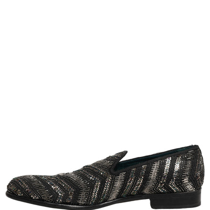 Dolce & Gabbana Black Silver Embellished Slip On Loafers Shoes