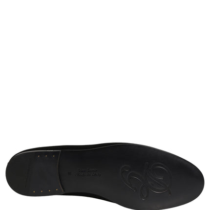 Dolce & Gabbana Black Satin Logo Slip On Flats Loafers Shoes