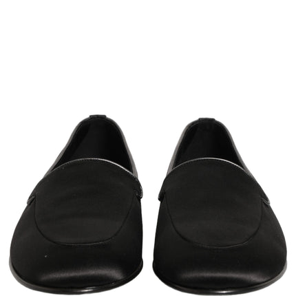 Dolce & Gabbana Black Satin Logo Slip On Flats Loafers Shoes