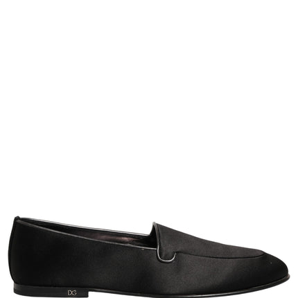 Dolce & Gabbana Black Satin Logo Slip On Flats Loafers Shoes