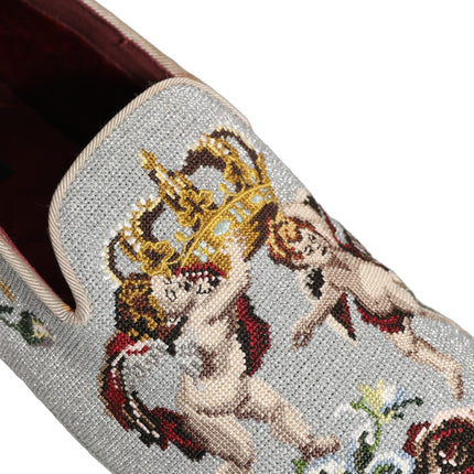 Dolce & Gabbana Gray Crown Rose Angel Embroidery Loafer Shoes