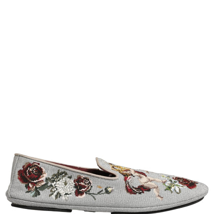 Dolce & Gabbana Gray Crown Rose Angel Embroidery Loafer Shoes