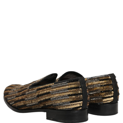 Dolce & Gabbana Gold Striped Sequin Embellished Loafer Shoes
