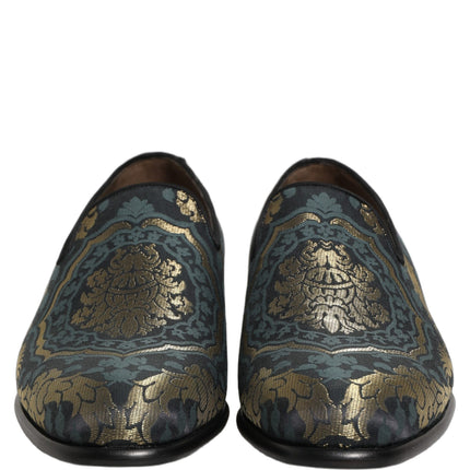 Dolce & Gabbana Black Floral Brocade Slip On Loafers Shoes