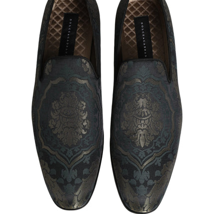 Dolce & Gabbana Black Floral Brocade Slip On Loafers Shoes