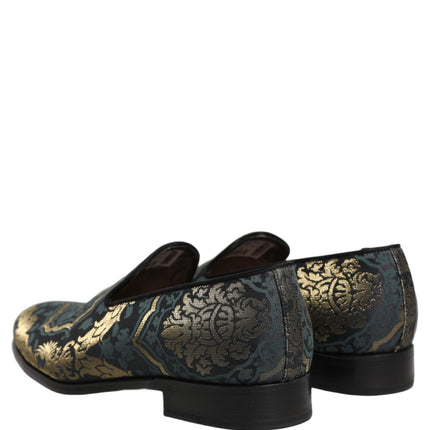 Dolce & Gabbana Black Floral Brocade Slip On Loafers Shoes