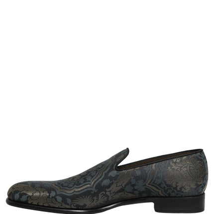 Dolce & Gabbana Black Floral Brocade Slip On Loafers Shoes