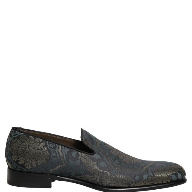 Dolce & Gabbana Black Floral Brocade Slip On Loafers Shoes