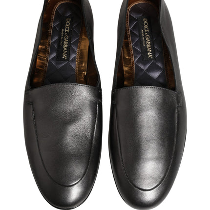 Dolce & Gabbana Silver Leather DG Logo Slip On Loafers Shoes