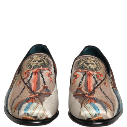 Dolce & Gabbana Multicolor Lion Print Slip On Loafers Shoes