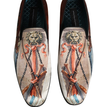 Dolce & Gabbana Multicolor Lion Print Slip On Loafers Shoes