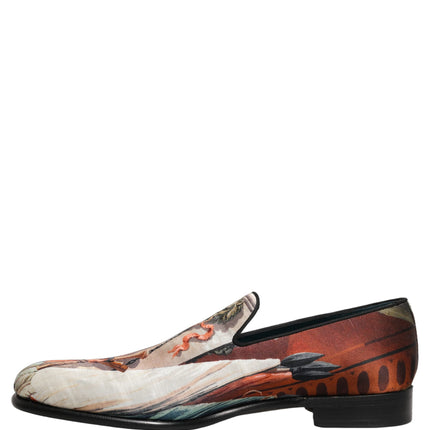 Dolce & Gabbana Multicolor Lion Print Slip On Loafers Shoes