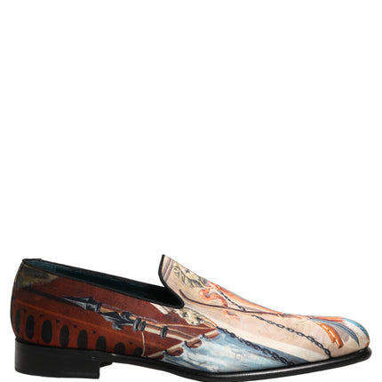 Dolce & Gabbana Multicolor Lion Print Slip On Loafers Shoes