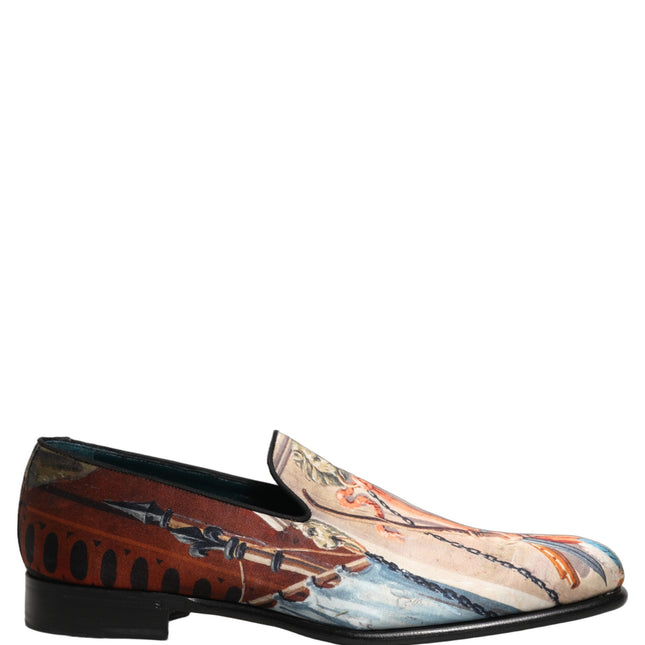 Dolce & Gabbana Multicolor Lion Print Slip On Loafers Shoes