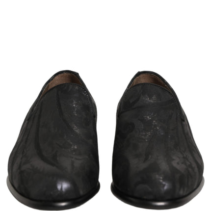 Dolce & Gabbana Black Brocade Men Slip On Dress Loafers Shoes