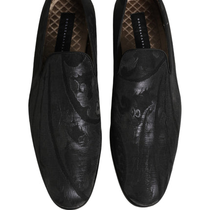 Dolce & Gabbana Black Brocade Men Slip On Dress Loafers Shoes
