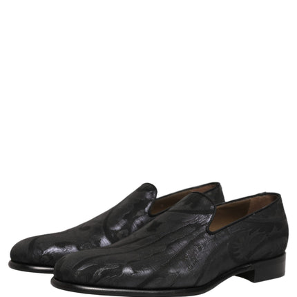 Dolce & Gabbana Black Brocade Men Slip On Dress Loafers Shoes