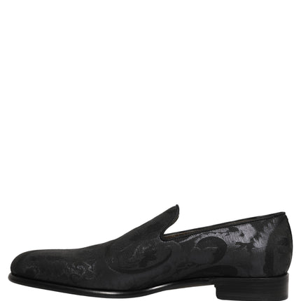 Dolce & Gabbana Black Brocade Men Slip On Dress Loafers Shoes