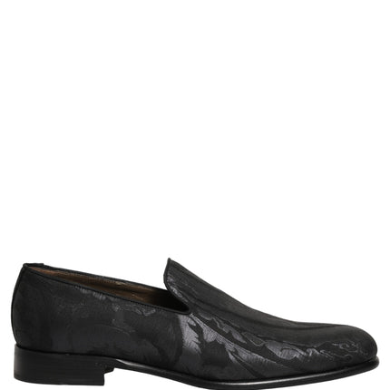 Dolce & Gabbana Black Brocade Men Slip On Dress Loafers Shoes