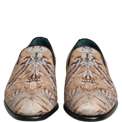 Dolce & Gabbana Beige Brocade Men Slip On Dress Loafers Shoes