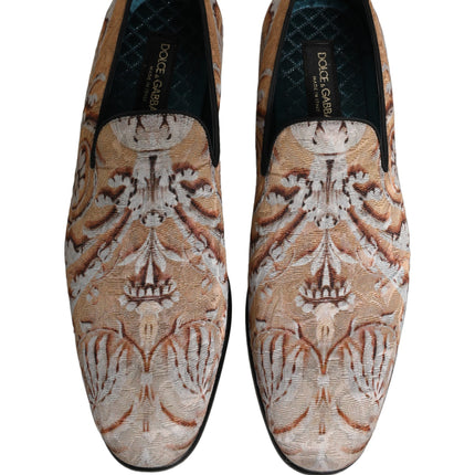 Dolce & Gabbana Beige Brocade Men Slip On Dress Loafers Shoes